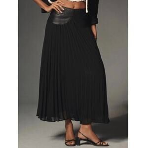 ANTHROPOLOGIE Plus Size 22w Faux Leather Pleated Long Midi Black Skirt